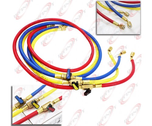 3 Refriger AC Shut Valve Charging Hoses 60" HVAC 1/4" Refrigerant R410a R134a